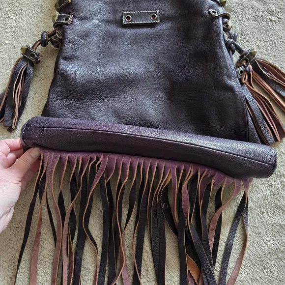 Emanuel Ungaro Paris Leather Fringe Crossbody Bag Boho Hippie Festival Purse - Picture 14 of 16